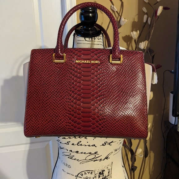 MICHAEL Michael Kors Handbags - Michael Kors Selma Snakeskin Embossed Satchel